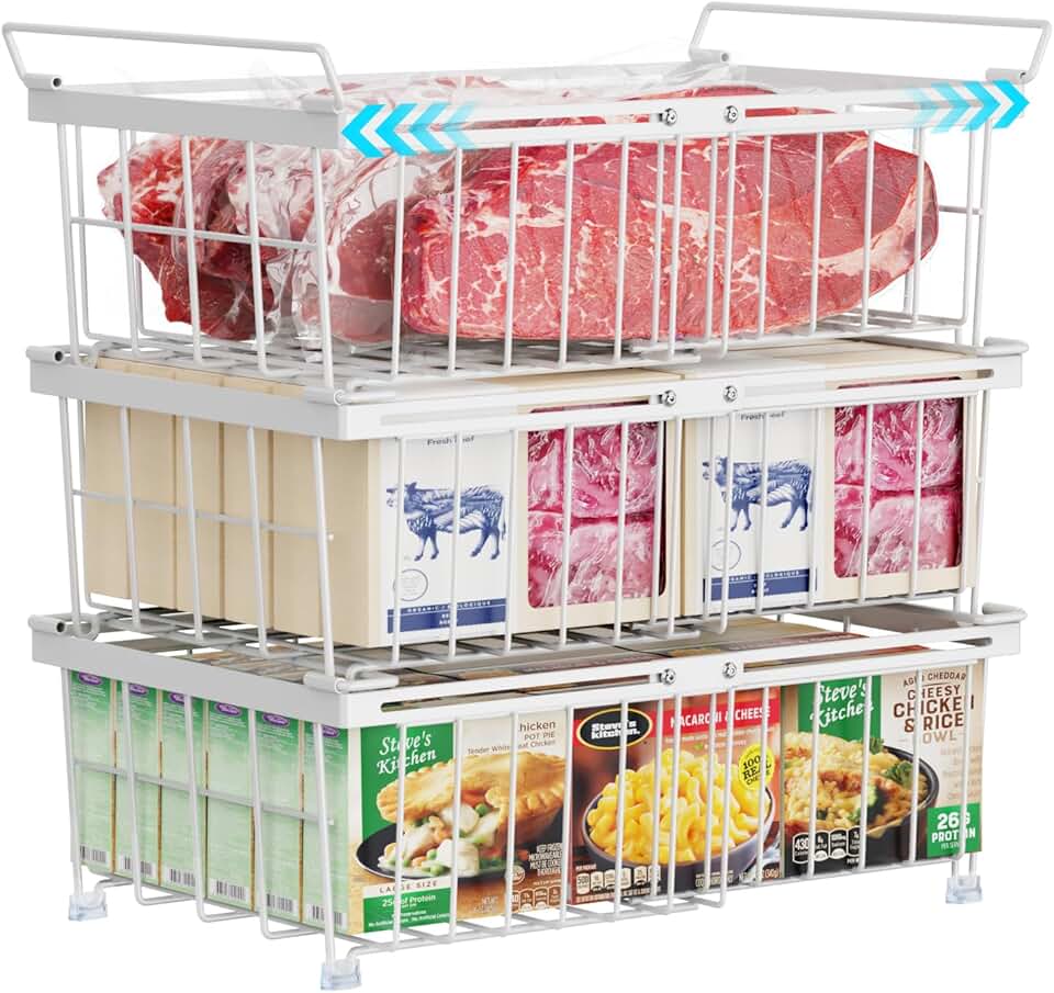 Chest Freezer Organizer Bins, 3 Pack, White