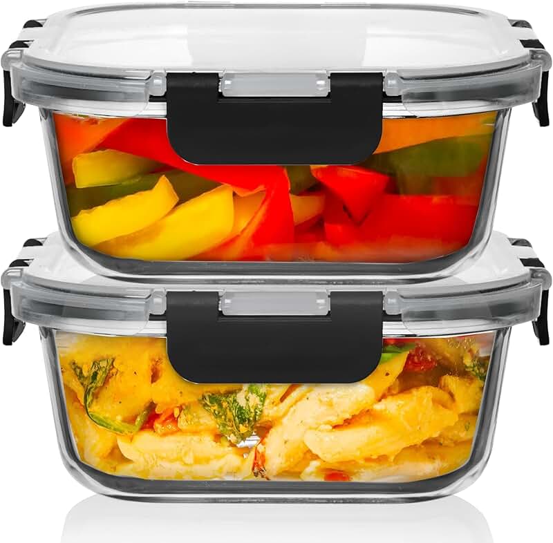 Glass Food Storage Containers, 2 Pack, 1200ml
