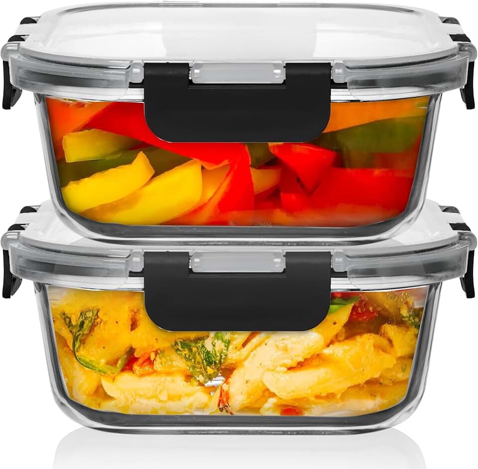 Glass Food Storage Containers, 2 Pack, 1200ml