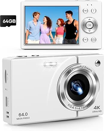 4K Vlogging Camera with 64MP, 16X Zoom, 64GB Card