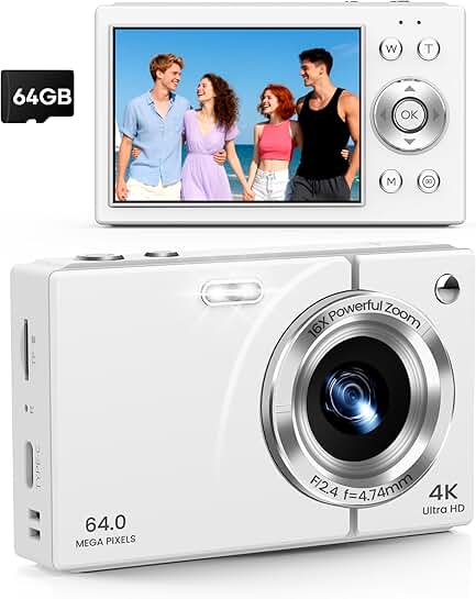 4K Vlogging Camera with 64MP, 16X Zoom, 64GB Card