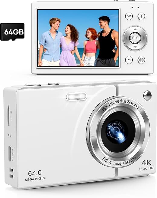 4K Vlogging Camera with 64MP, 16X Zoom, 64GB Card