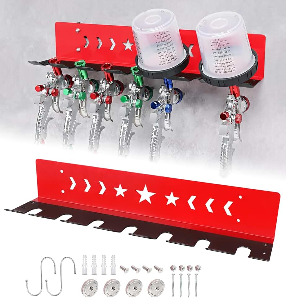 Heavy-Duty Steel Paint Spray Gun Rack for Wall or Magnet Mount