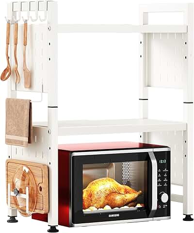 3-Tier Adjustable Microwave Stand with Hooks