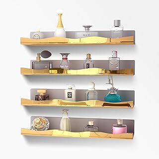 Large Golden Reflective Acrylic Floating Shelves, 4 Pack