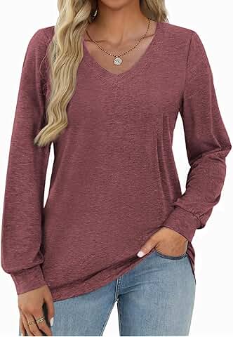 Women's V-Neck Long Sleeve Casual T-Shirt
