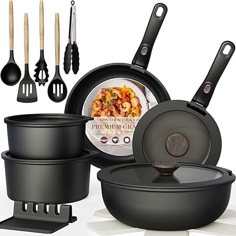 21-Piece Non-Stick Ceramic Cookware Set with Removable Handles
