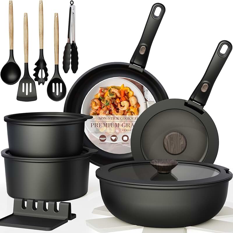 10-piece kitchen utensil set with silicone and wood handles