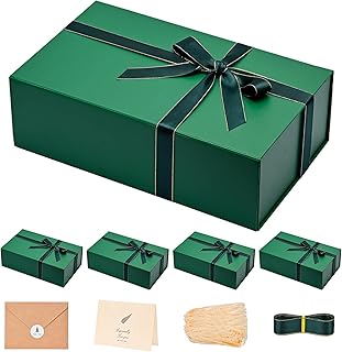 Set of five large green gift boxes with magnetic lids