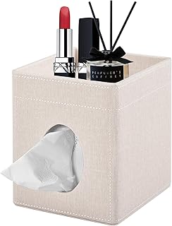 Square Tissue Box Cover with Storage Tray in Beige