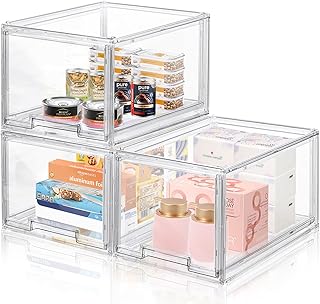 Three Pack Clear Plastic Stackable Storage Drawers