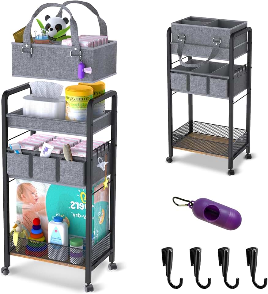3-Tier Baby Diaper Caddy with Wheels