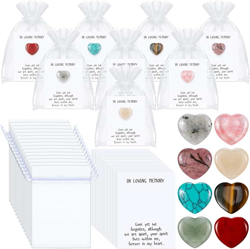 50 Heart-Shaped Memorial Favors with Stones and Bags