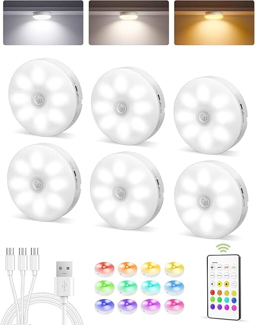 Rechargeable Motion Sensor Under Cabinet Lights, 6-Pack