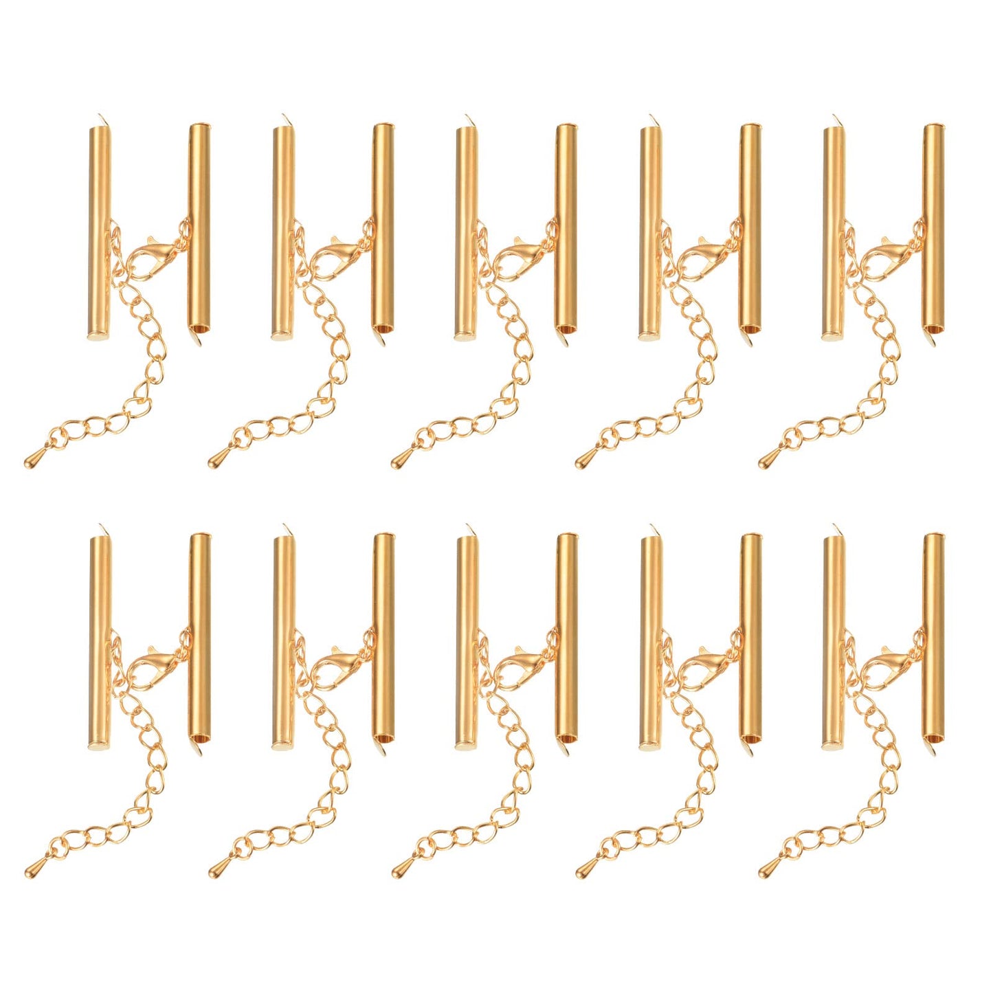 10 Sets Light Golden Slide End Clasps with Lobster Claw and Extension Chain