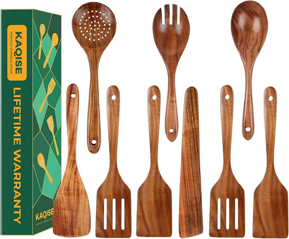 Set of 9 Handmade Wooden Cooking Utensils