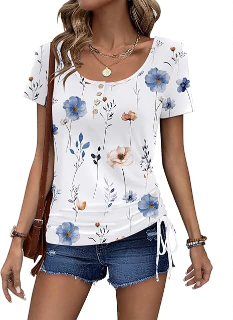 Women's Short Sleeve Summer Henley Tops