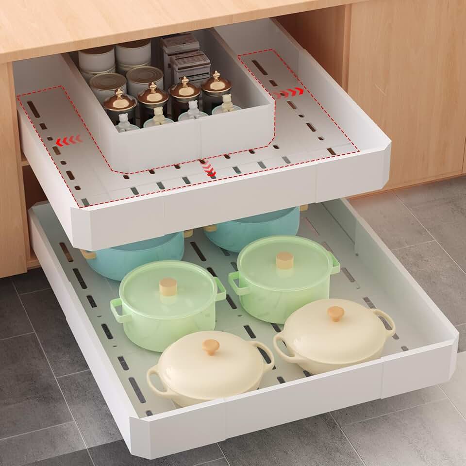 Pull-Out Cabinet Organizer with 3 Compartments in White