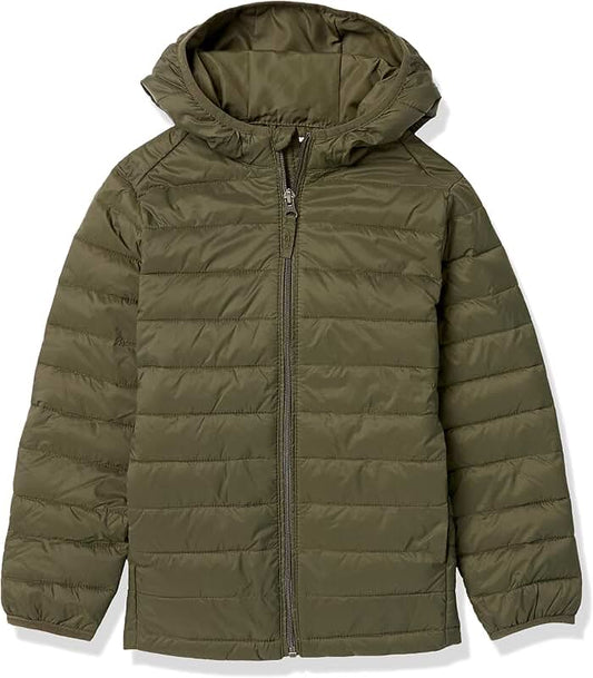 Lightweight Water-Resistant Hooded Puffer Jacket for Boys