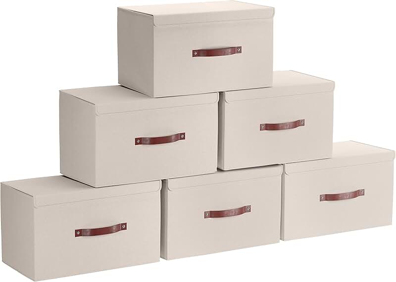 Six Foldable Linen Storage Bins with Handles