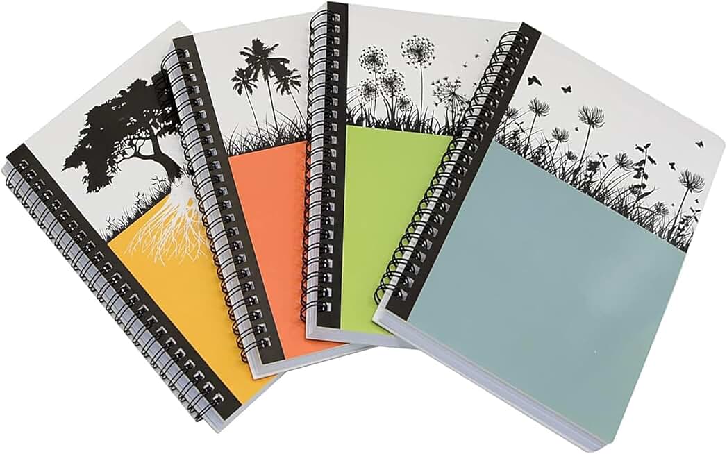 Set of 4 Spiral Notebooks, A5, 160 Pages, Hardcover