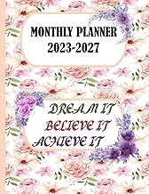 Monthly planner 2023-2027 with floral cover and large print