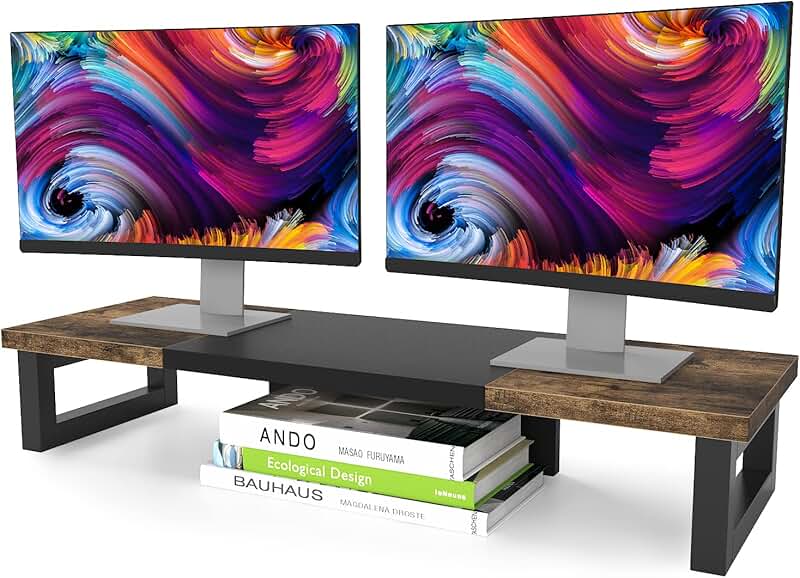 Dual Monitor Stand Riser in Rustic Brown