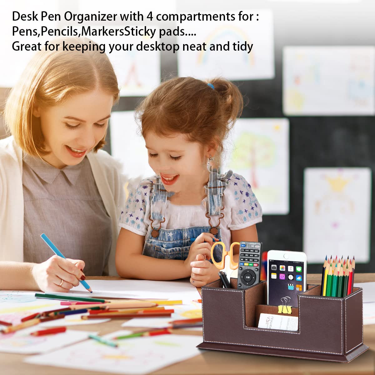 PU Leather Desk Pen and Stationery Organizer