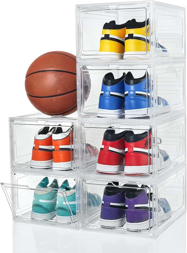 Six Clear Drop-Front Shoe Storage Boxes