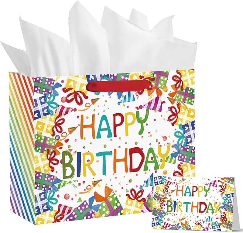 Large 13-inch Birthday Gift Paper Bag with Tissue and Card