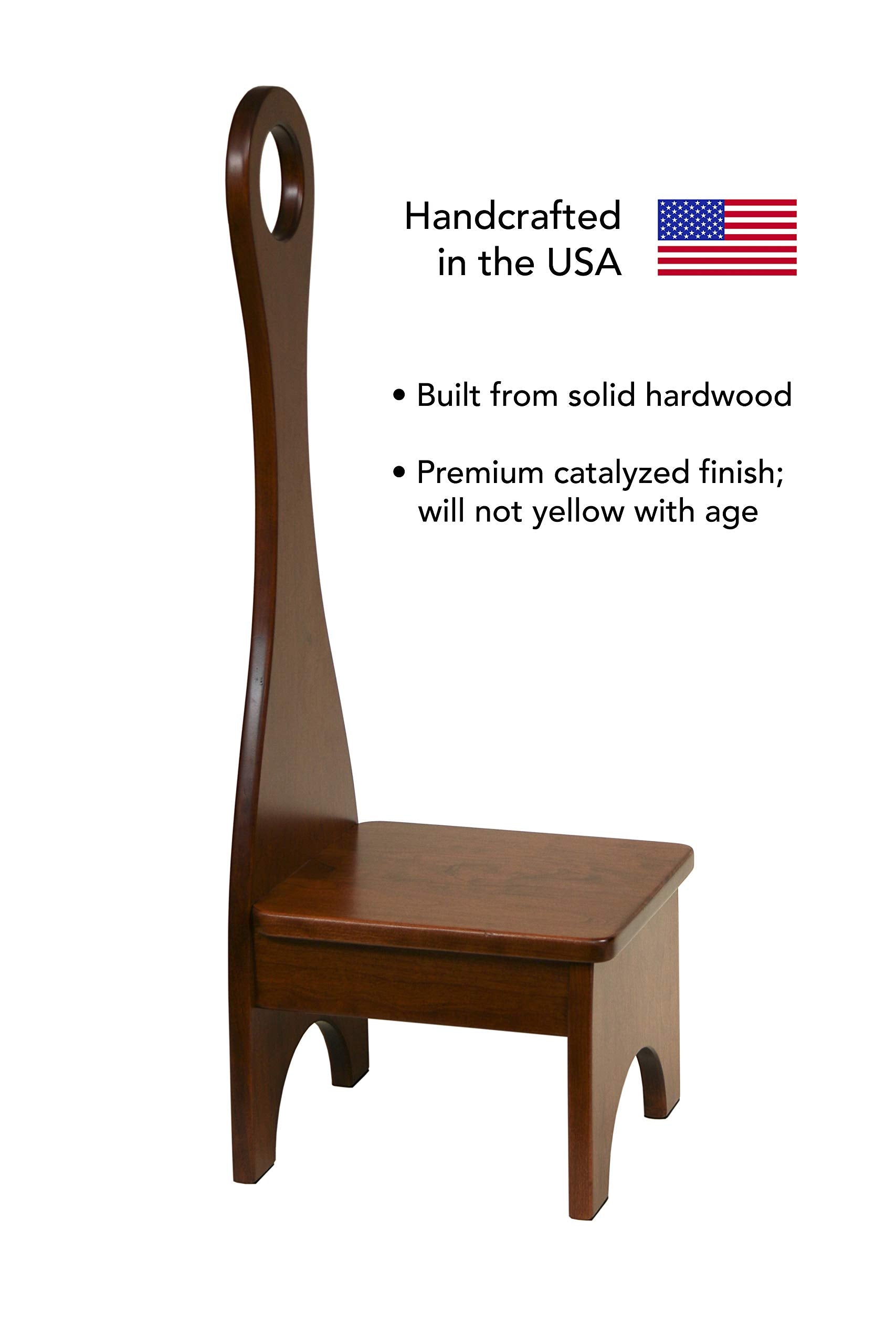 Solid Hardwood Bench Step Stool with Handle: Handmade in The USA: for Kitchen, Bedroom or Bathroom Cherry, Michael's Cherry)