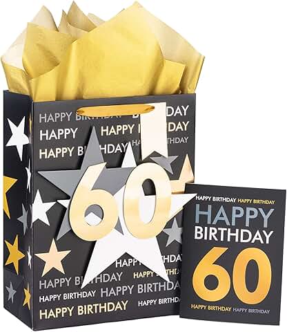Birthday Gift Bag with Tissue and Card, Black Gold