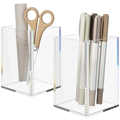 Clear Acrylic Pen Holders, 2 Pack for Desk Organization