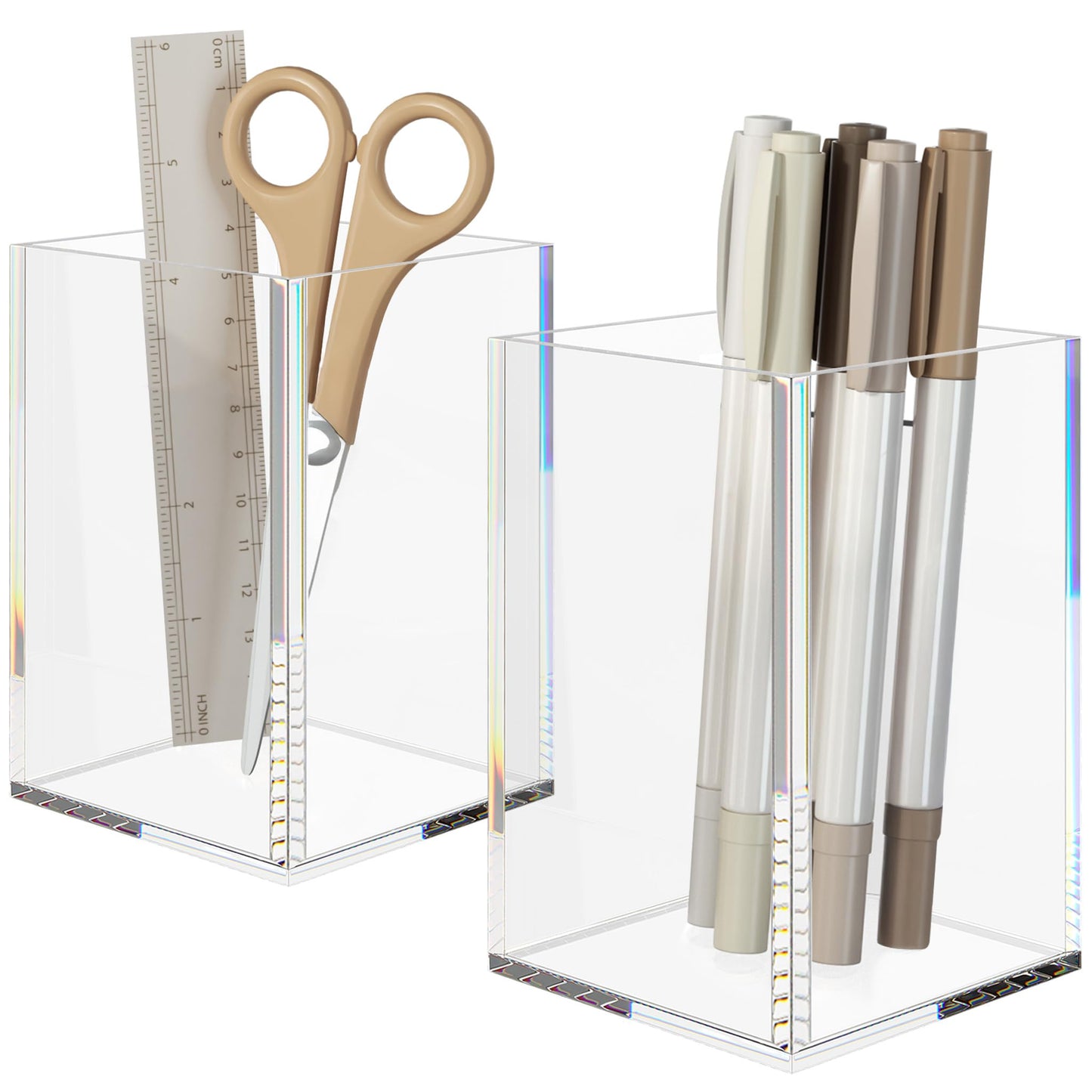 Clear Acrylic Pen Holders, 2 Pack for Desk Organization