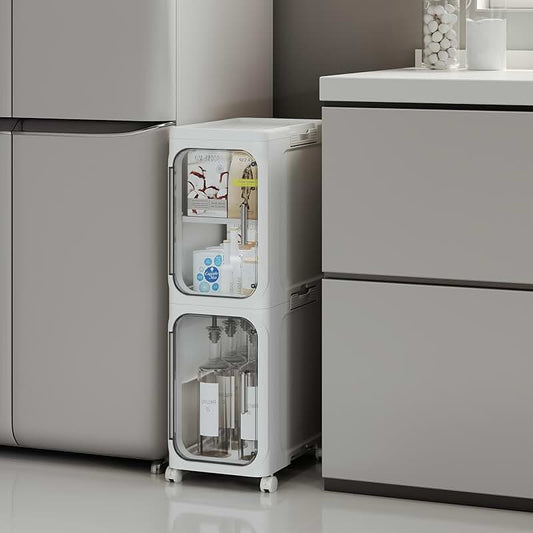 Plastic rolling storage cart for kitchen and laundry