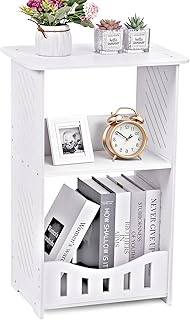Three-tier narrow side table with storage shelf