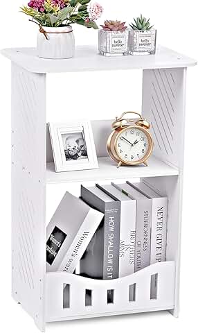 Three-tier narrow side table with storage shelf