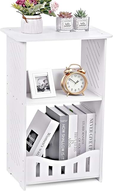 Three-tier narrow side table with storage shelf