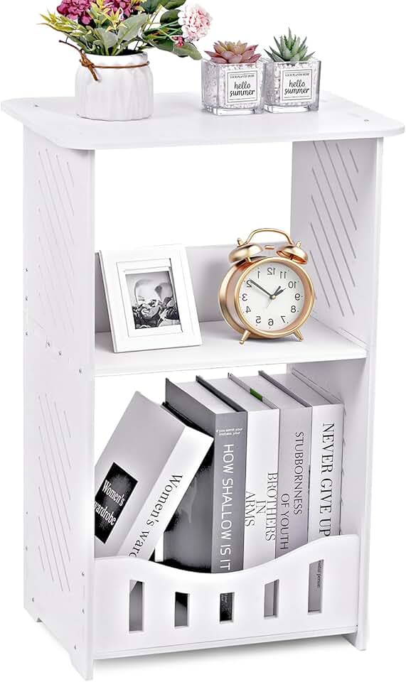 Three-tier narrow side table with storage shelf