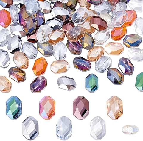 96pcs 8-Color Faceted Glass Beads, 18x12mm