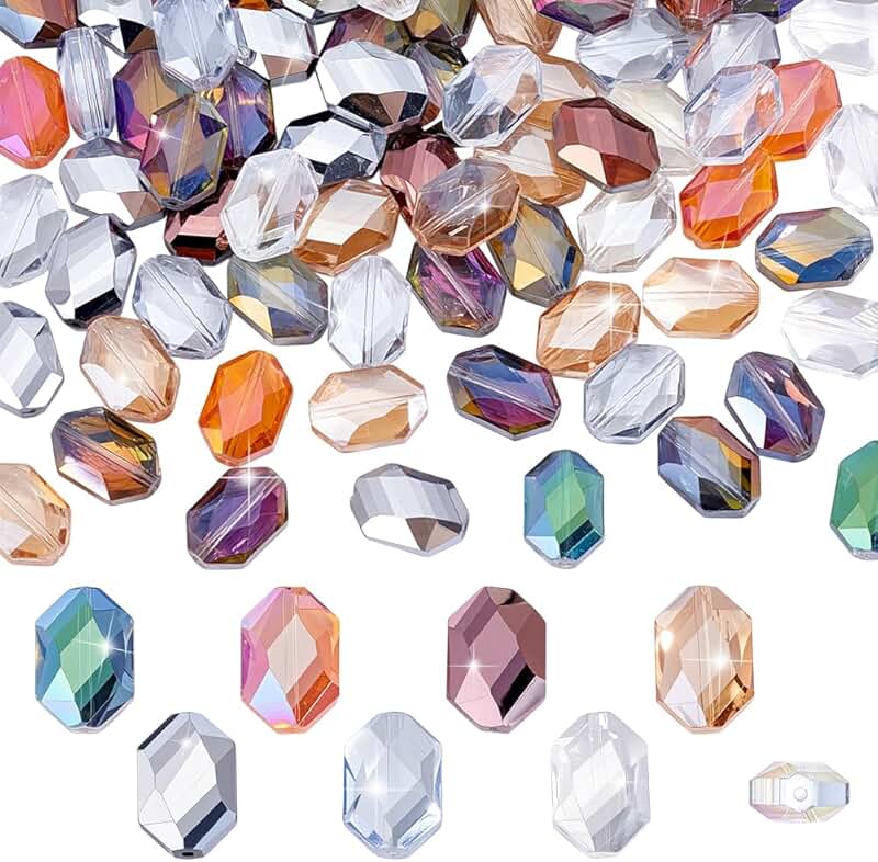 96pcs 8-Color Faceted Glass Beads, 18x12mm