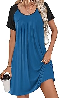 Women's Short Sleeve Nightgown with Pleated Scoopneck