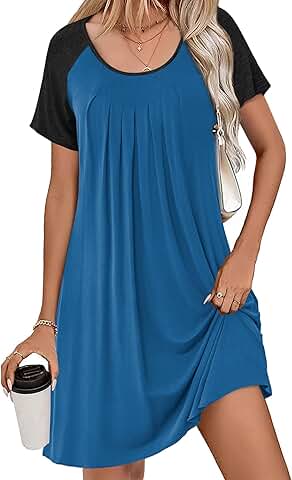 Women's Short Sleeve Nightgown with Pleated Scoopneck