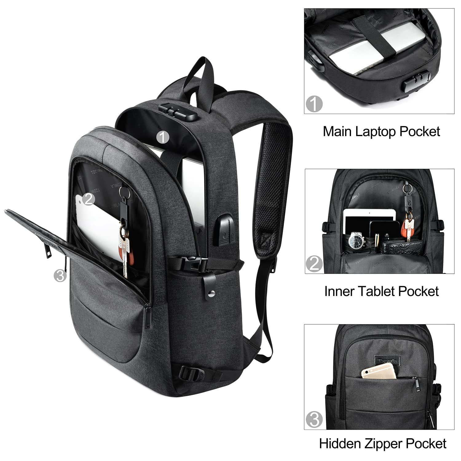 Travel Laptop Backpack Water Resistant Anti-Theft Bag with USB Charging Port and Lock 15.6 Inch Computer Business Backpacks for Women Men College School Student Gift,Bookbag Casual Daypack