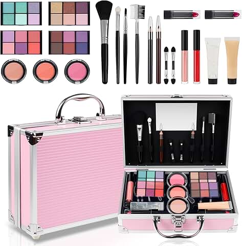 Teen Girl Makeup Kit with Eyeshadow, Lipstick, Blush, Gloss, Brushes