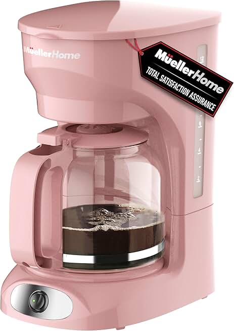 12-Cup Pink Coffee Maker with Borosilicate Carafe