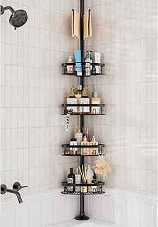 Rustproof Corner Shower Caddy with Adjustable Shelves and Towel Bar