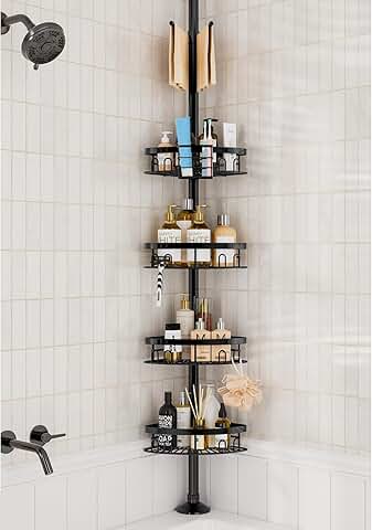 Rustproof Corner Shower Caddy with Adjustable Shelves and Towel Bar