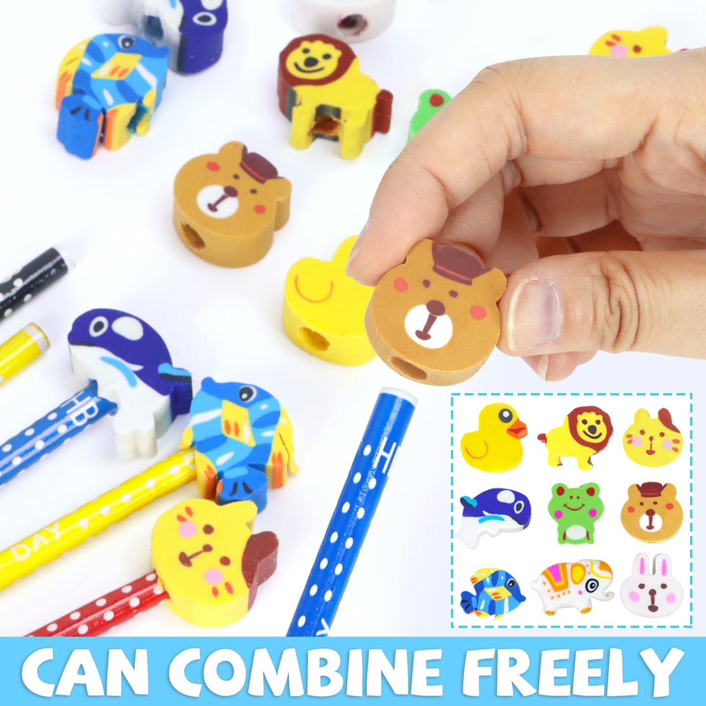 50 Colorful Cartoon Pencils with Erasers for Kids