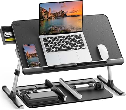 Adjustable PVC Leather Laptop Bed Tray with Storage
